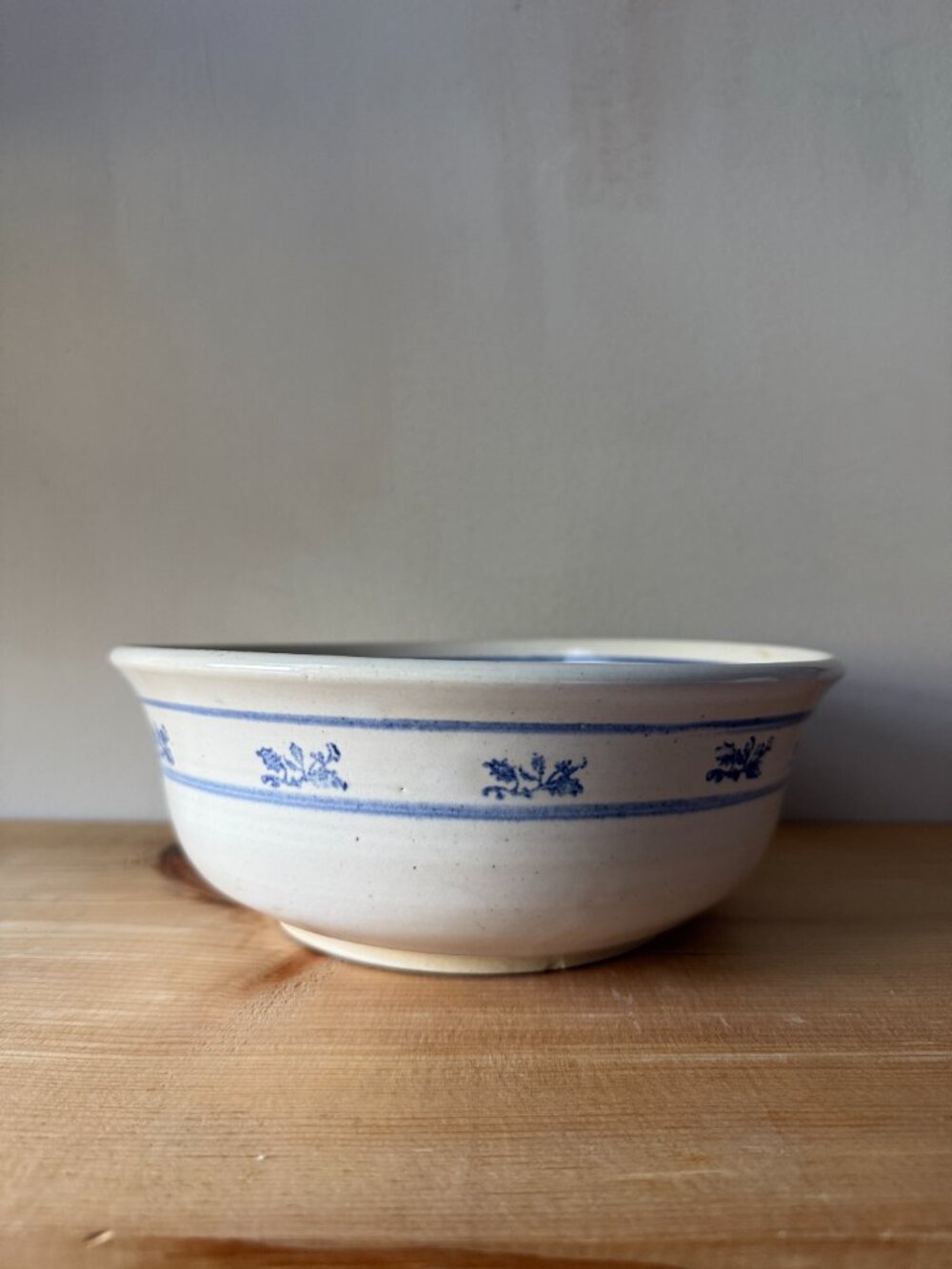 Signed Studio Pottery Bowl 8.5" | French English Country Blue White Stoneware